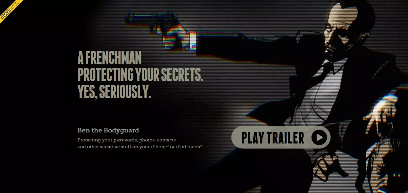 Image: Start screen of the parallax website, benthebodyguard.com