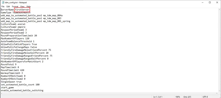 The tdm_config.txt file contains the server settings The tdm_config.txt file contains the server settings