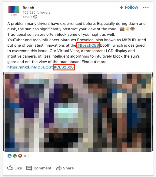 Bosch uses event hashtags related to CES on LinkedIn Bosch uses event hashtags related to CES on LinkedIn