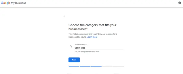 Google My Business: Selecting the company category Google My Business: Selecting the company category