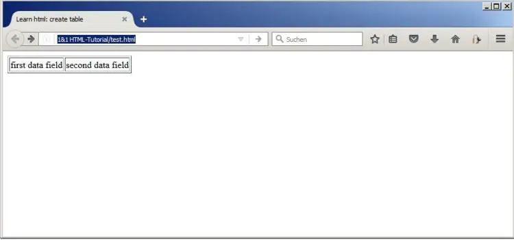 Browser view of the simple HTML table with one line and two columns Browser view of the simple HTML table with one line and two columns