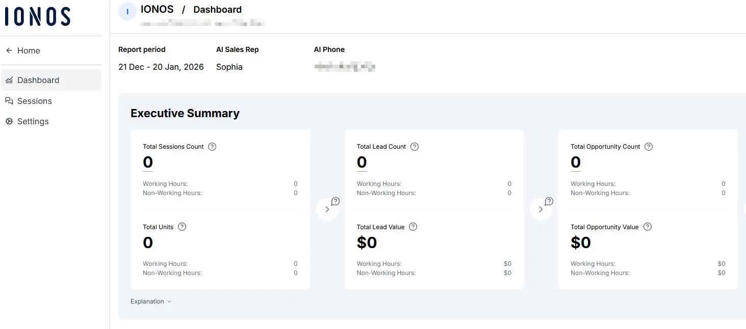 Image: IONOS AI Receptionist dashboard
