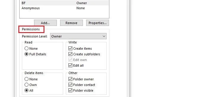Outlook: Mailbox permissions Outlook: Mailbox permissions
