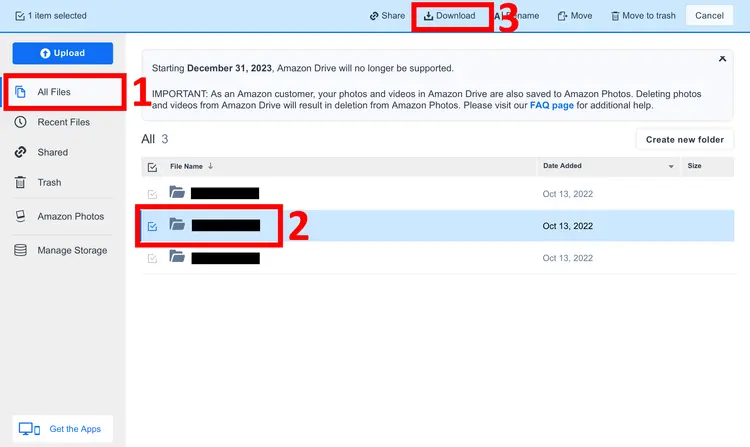 Screenshot of the Download option in Amazon Drive Screenshot of the Download option in Amazon Drive