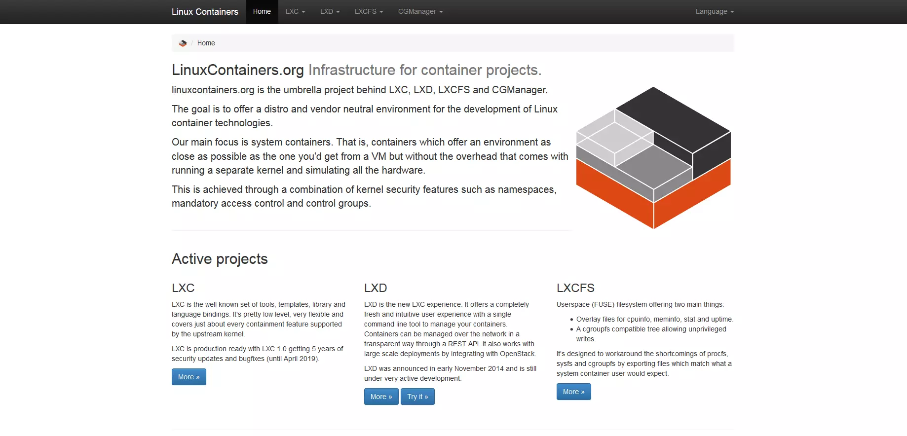 Image: Homepage of LinuxContainers.org