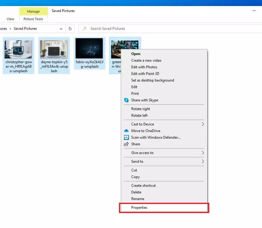 Image: The menu item “Properties,” at the bottom of the menu list