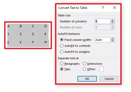 Image: Create table from existing text