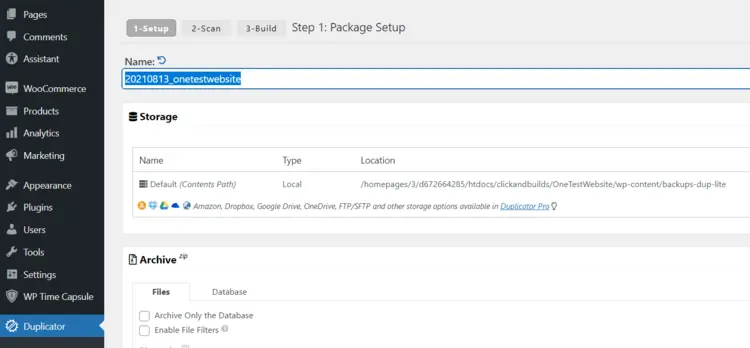 Duplicator in the WordPress backend Duplicator in the WordPress backend