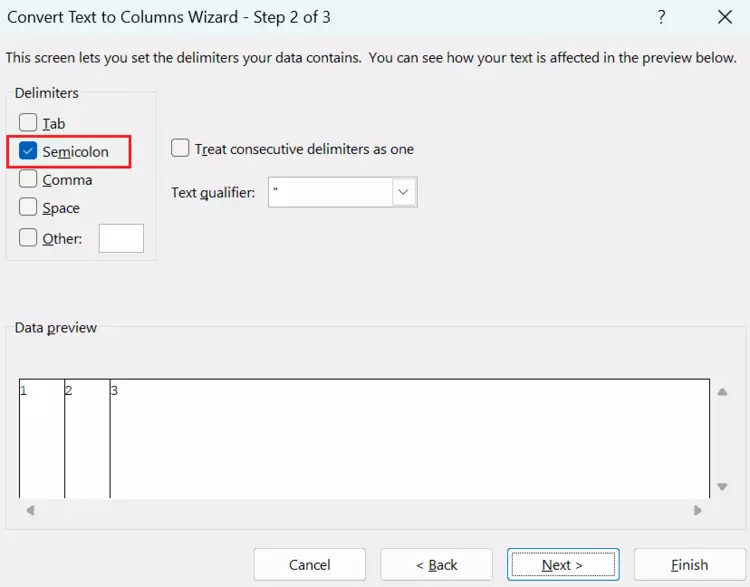 Select which separators you want to use. Select which separators you want to use.