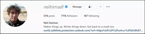 Image: Instagram bio of Neil Gaim