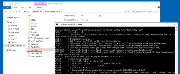 Start Arma Reforger server using start.bat Start Arma Reforger server using start.bat