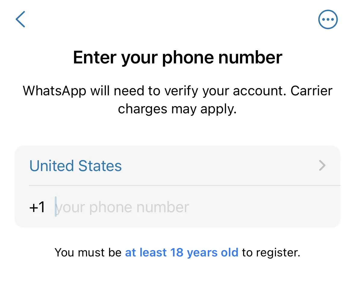 Enter the phone number to register on WhatsApp Image: Enter the phone number to register on WhatsApp