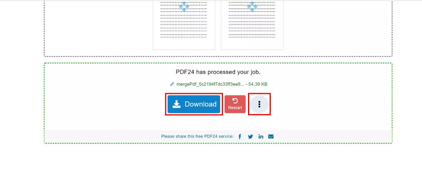 Image: PDF24 Tools after exporting a new PDF