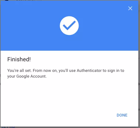 Image: Completion of Google Authenticator app setup process