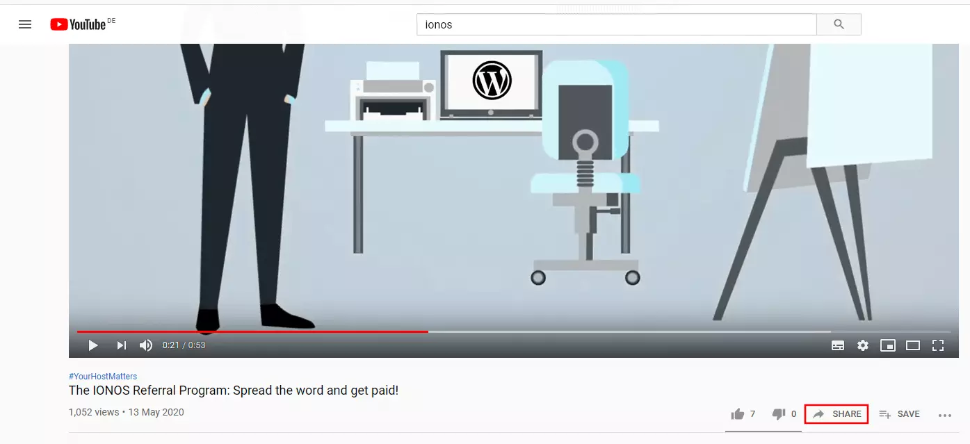 Image: YouTube: “Share” button