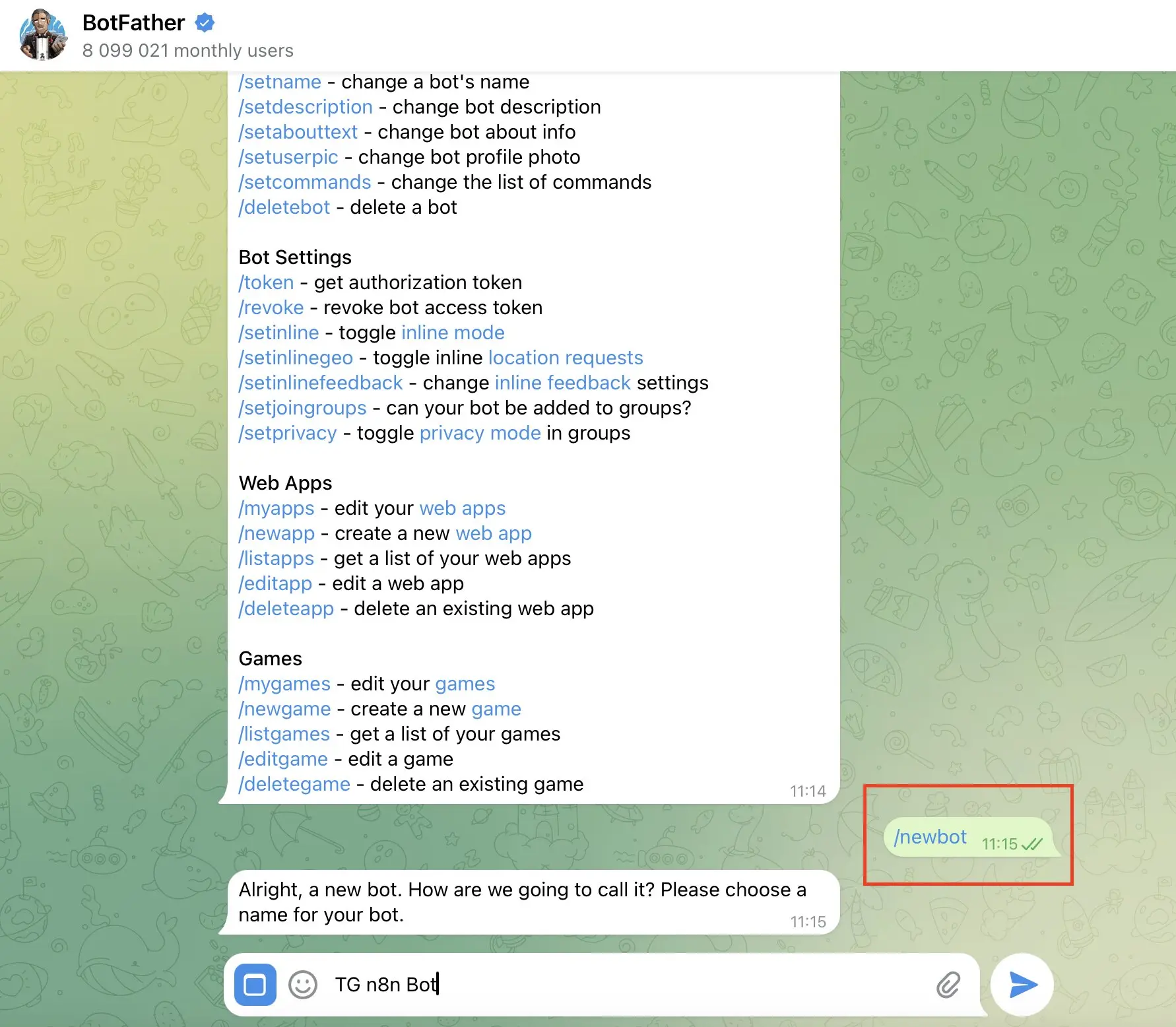 Telegram BotFather: Create new bot Image: Telegram BotFather: Create new bot