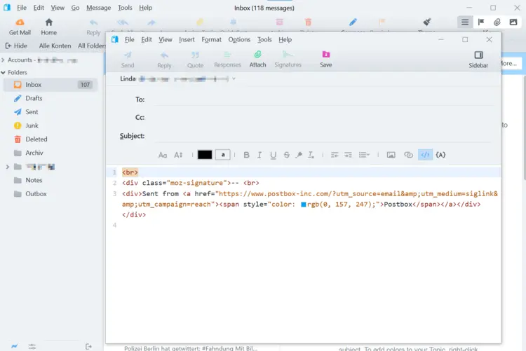 HTML mode when composing an email in Postbox HTML mode when composing an email in Postbox