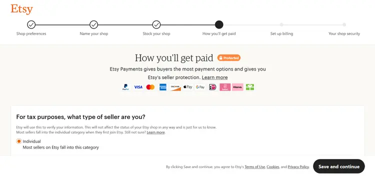 Screenshot of payment methods of an Etsy store Screenshot of payment methods of an Etsy store