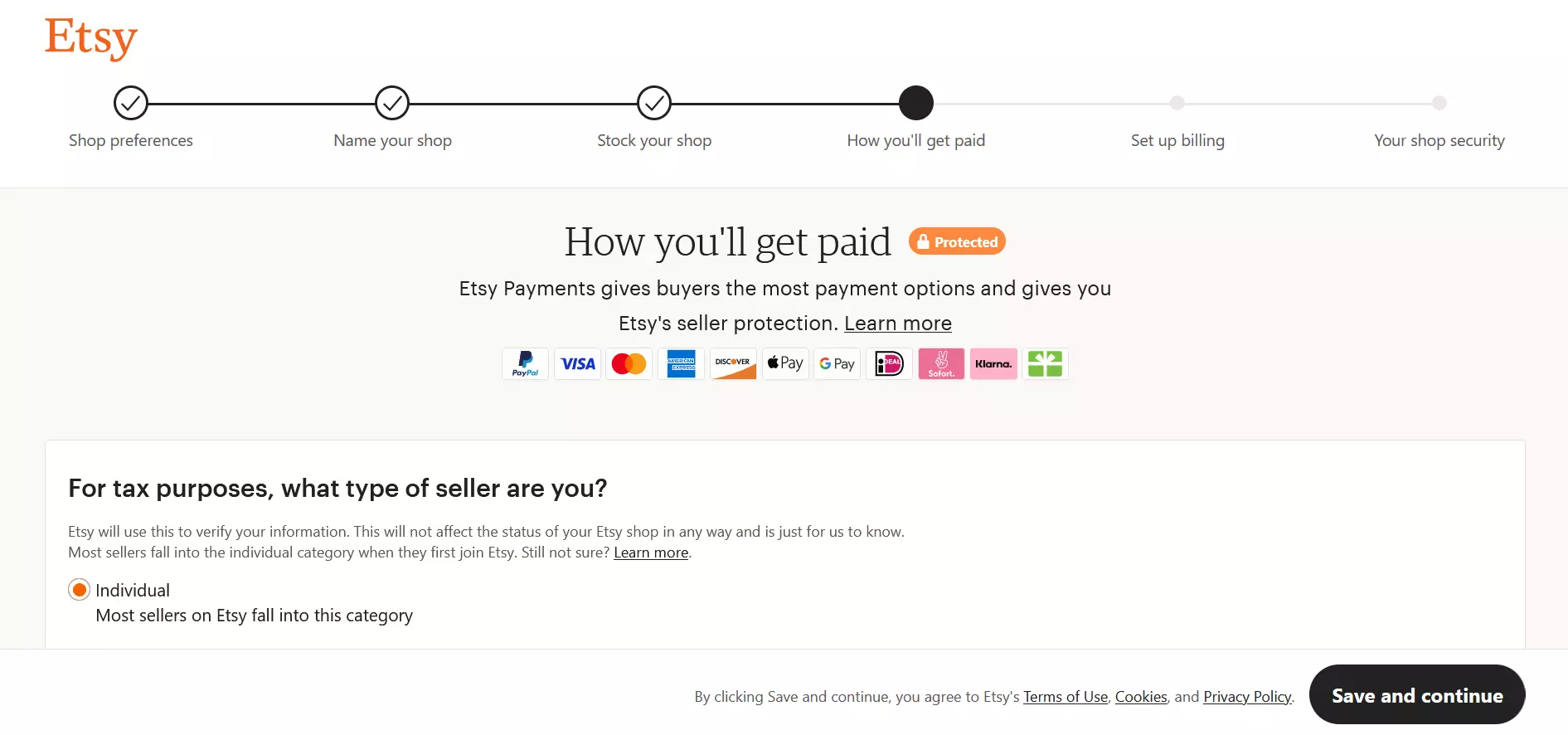 Screenshot of payment methods of an Etsy store Screenshot of payment methods of an Etsy store