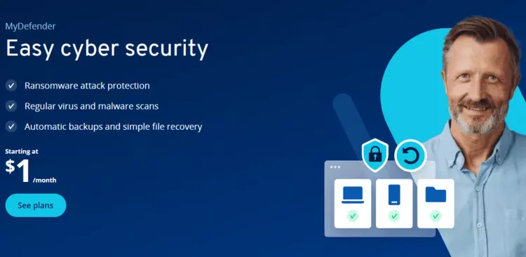 Screenshot of MyDefender landing page Screenshot of MyDefender landing page