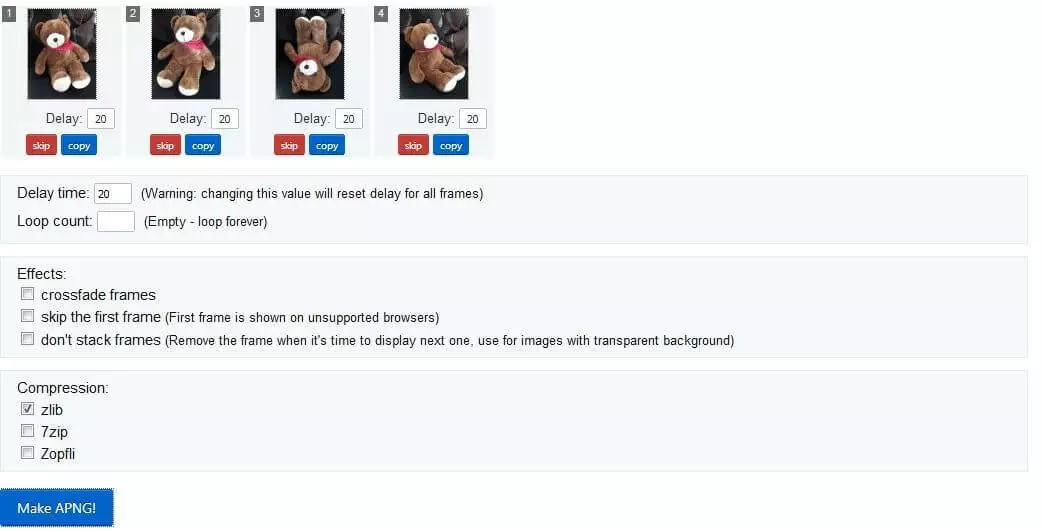 Image: Animated PNG Maker: settings menu for animations