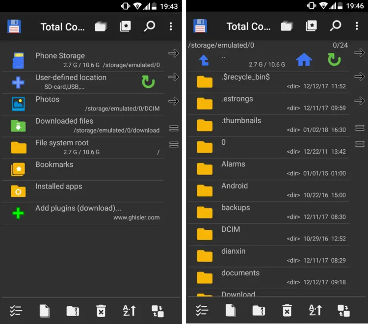Total Commander: Start menu and dual-window view Total Commander: Start menu and dual-window view