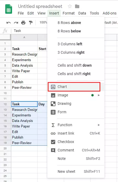 Image: Google Sheets menu “Insert”