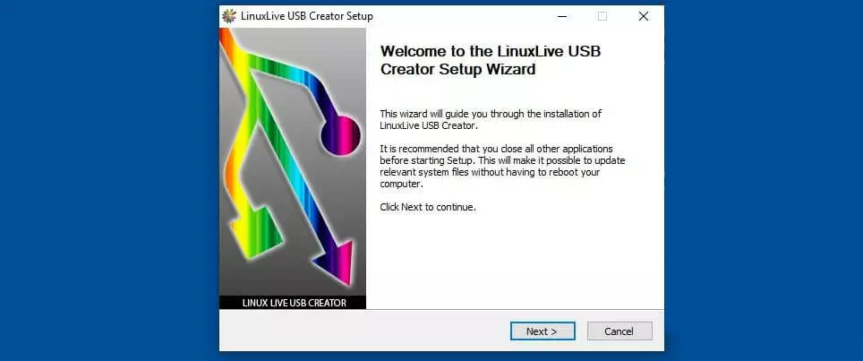 Image: LinuxLive USB Creator setup wizard