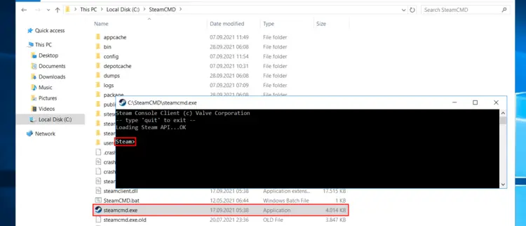 SteamCMD in the Windows command prompt SteamCMD in the Windows command prompt