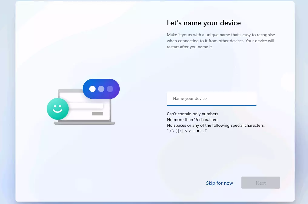 Image: Windows 11 installation: name device
