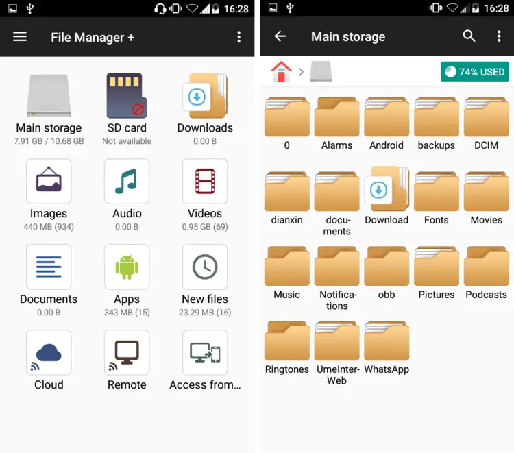 User interface of File Manager+ User interface of File Manager+