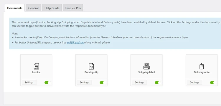 Screenshot of WebToffee WooCommerce PDF Invoices, Packing Slips, Delivery Notes and Shipping Labels in WordPress backend Screenshot of WebToffee WooCommerce PDF Invoices, Packing Slips, Delivery Notes and Shipping Labels in WordPress backend