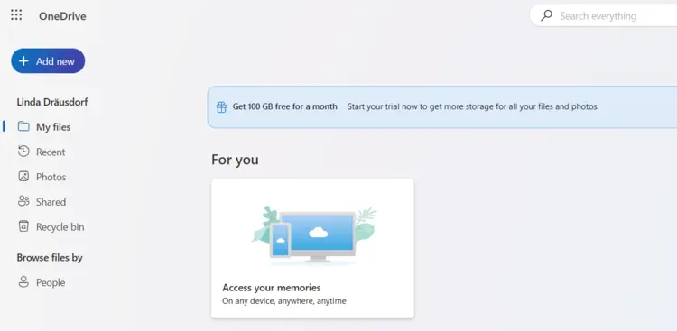 OneDrive web dashboard: My files OneDrive web dashboard: My files