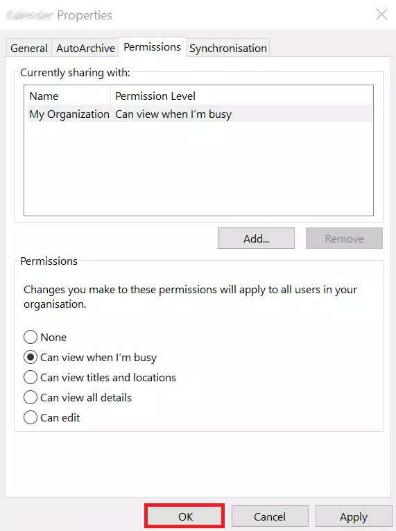 Outlook: Sharing properties Outlook: Sharing properties