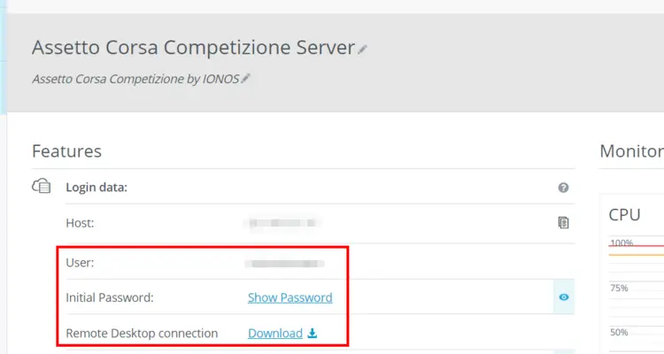 IONOS Customer Center: Server access data IONOS Customer Center: Server access data