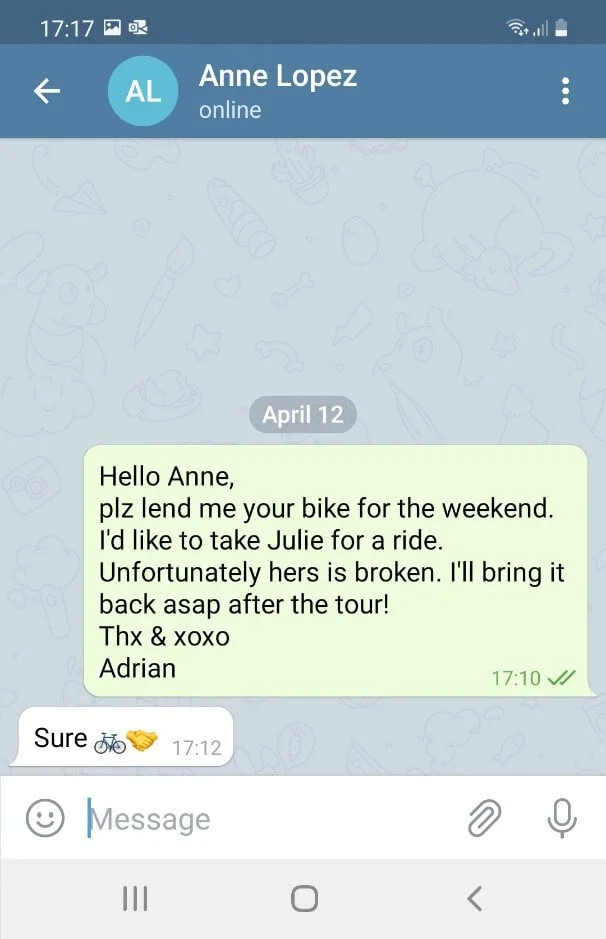 Texting abbreviations: A chat in Telegram Texting abbreviations: A chat in Telegram