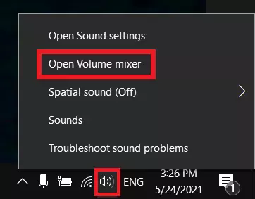Image: On Windows 10, right click on the speaker to open the settings and go to “Open Volume mixer”