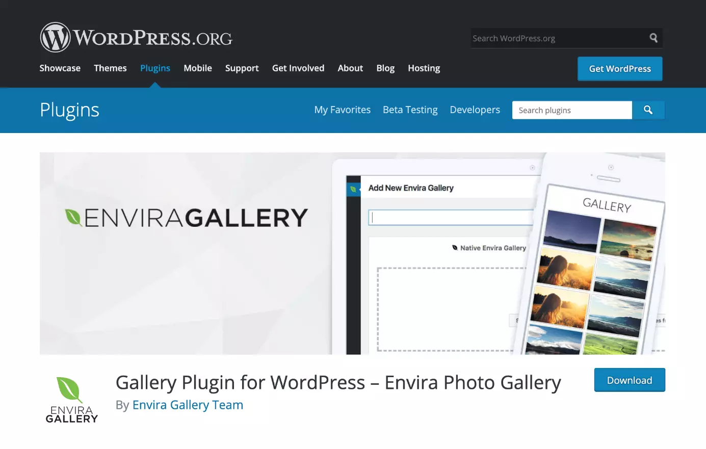 Image: Envira Photo Gallery for WordPress is available for download at wordpress.org