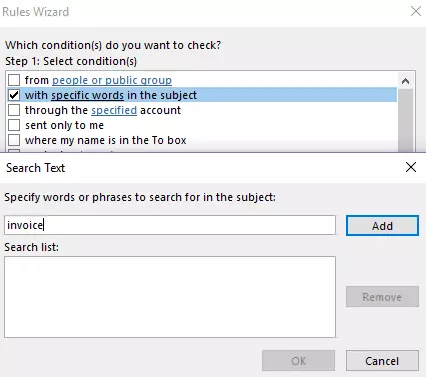 Outlook Rules Wizard: Editing the rule condition Outlook Rules Wizard: Editing the rule condition