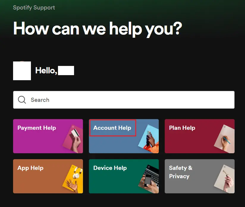 Image: Delete Spotify account: Support page overview