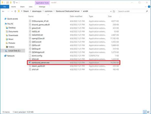 The “starbound_server.exe” application enables the server to be started The “starbound_server.exe” application enables the server to be started