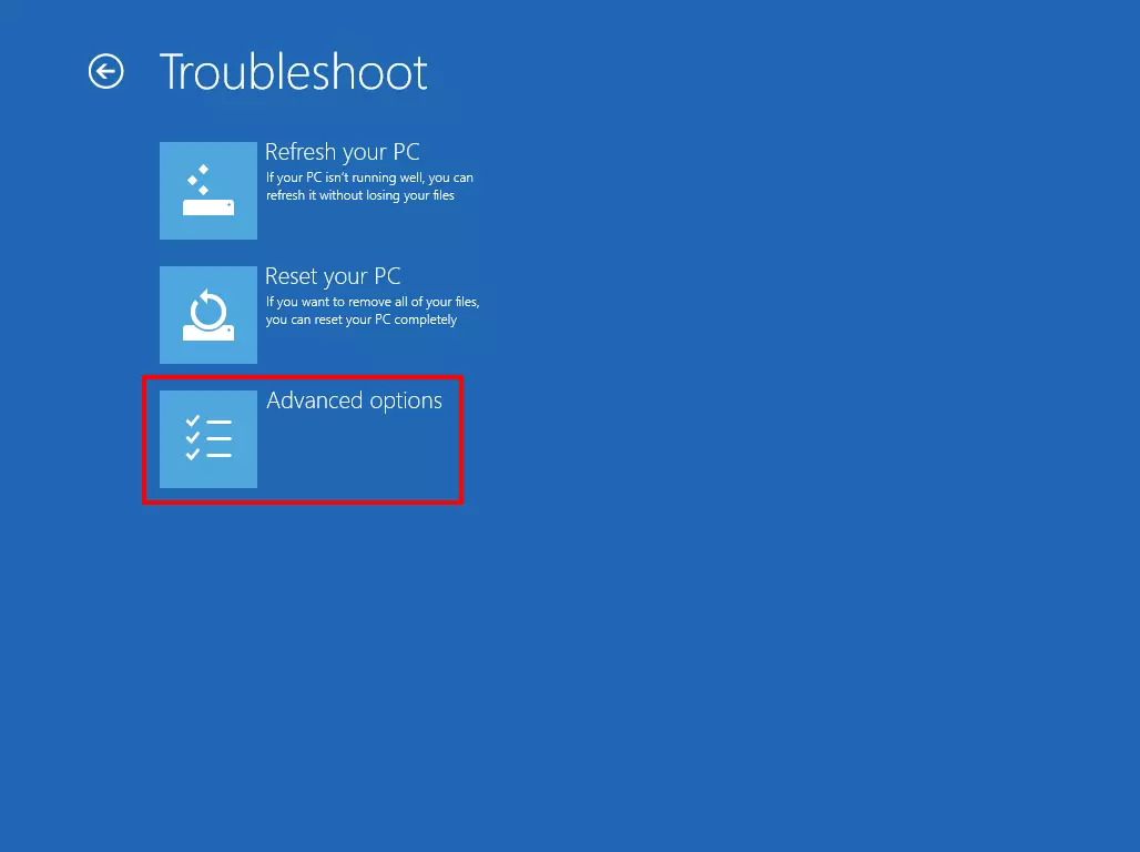 Image: Windows 8 system recovery: troubleshoot with options