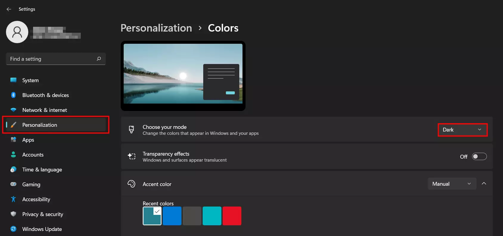 Image: Activated Windows 11: Dark Mode