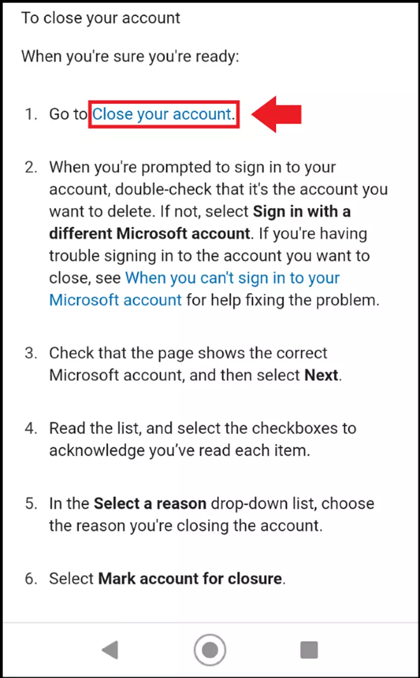 Image: Start deleting your account by clicking on “Close your account”