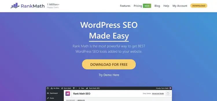 Website of WordPress extension Rank Math SEO Website of WordPress extension Rank Math SEO