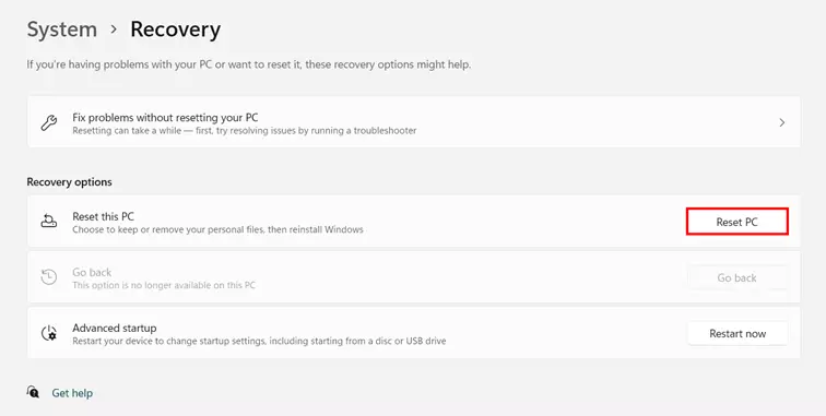 Image: Windows 11 menu “Recovery”