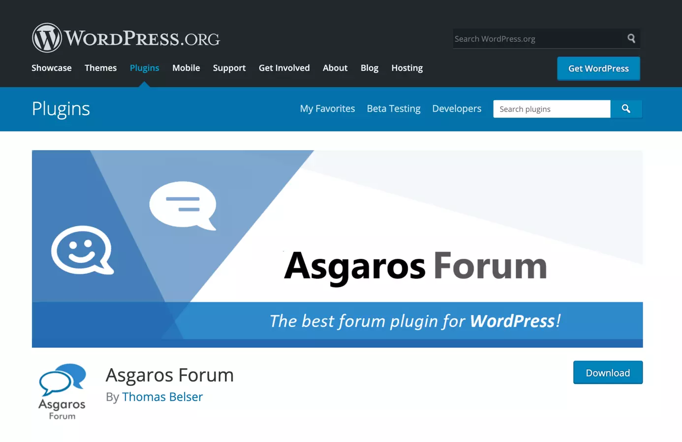 Image: Download page for Asgaros Forum on WordPress.org