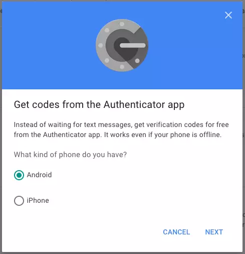 Image: Google Authenticator App Setup: select smartphone