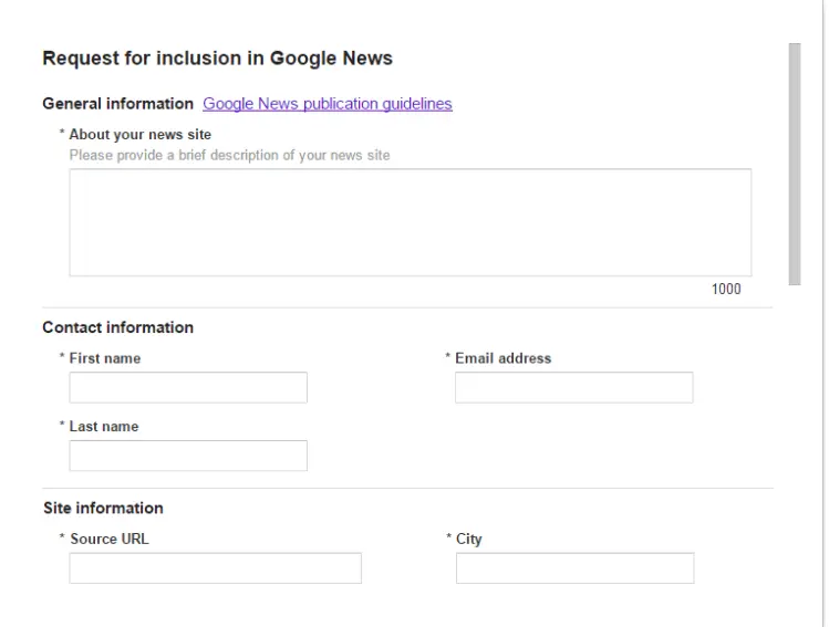 Registration form for Google News - Part 1 Registration form for Google News - Part 1