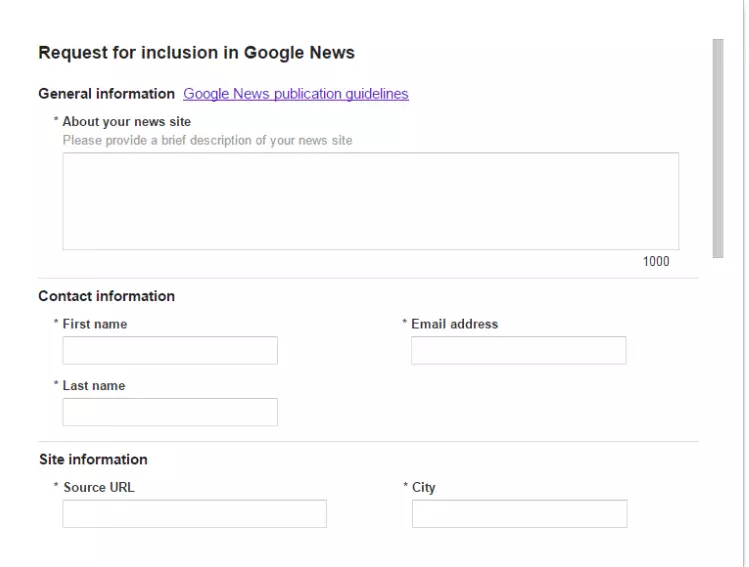 Image: Registration form for Google News - Part 1